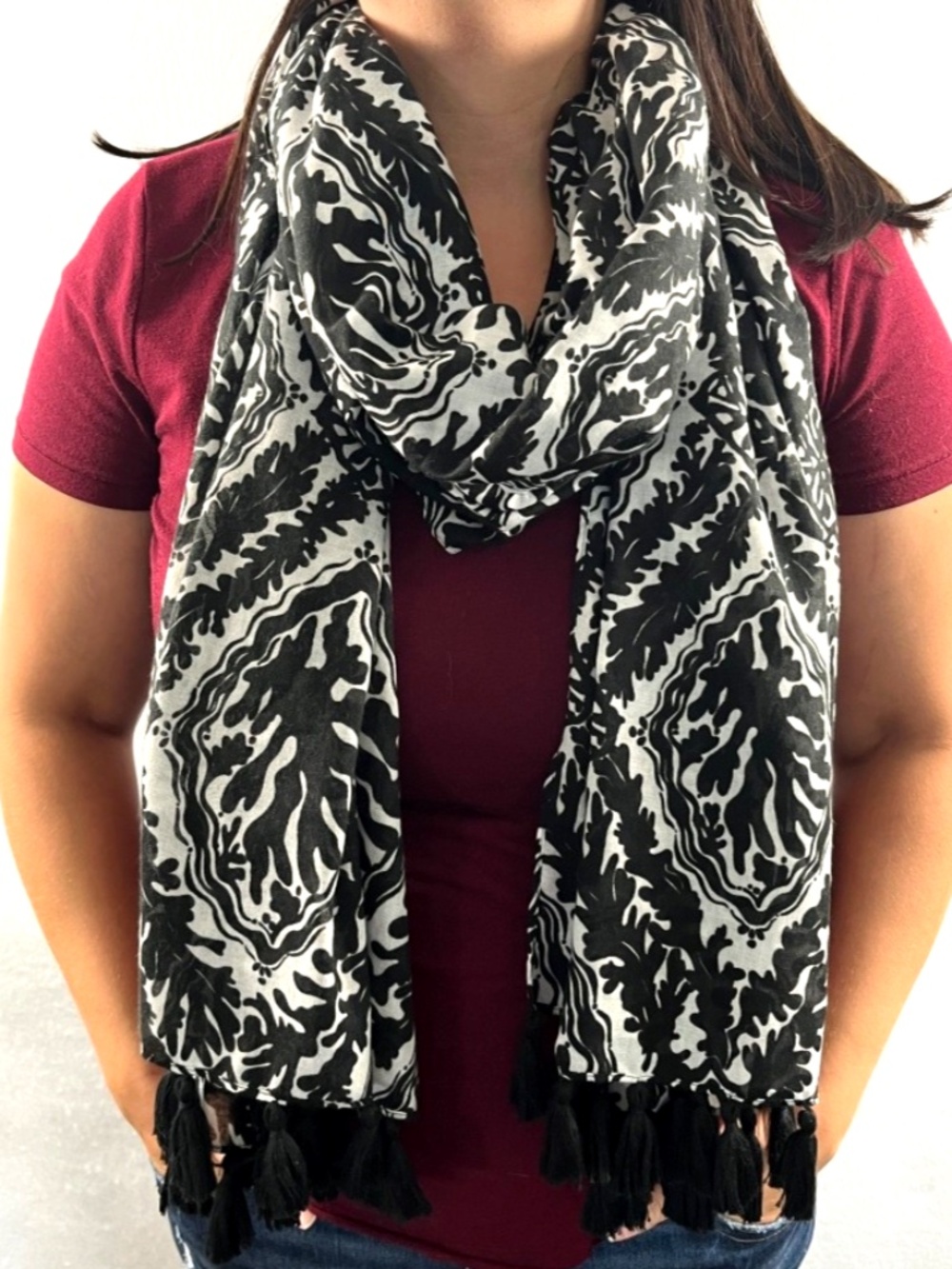 Lilly Pulitzer Resort Scarf Wrap Onyx Black & White Coral Reef Print 30 x 80
